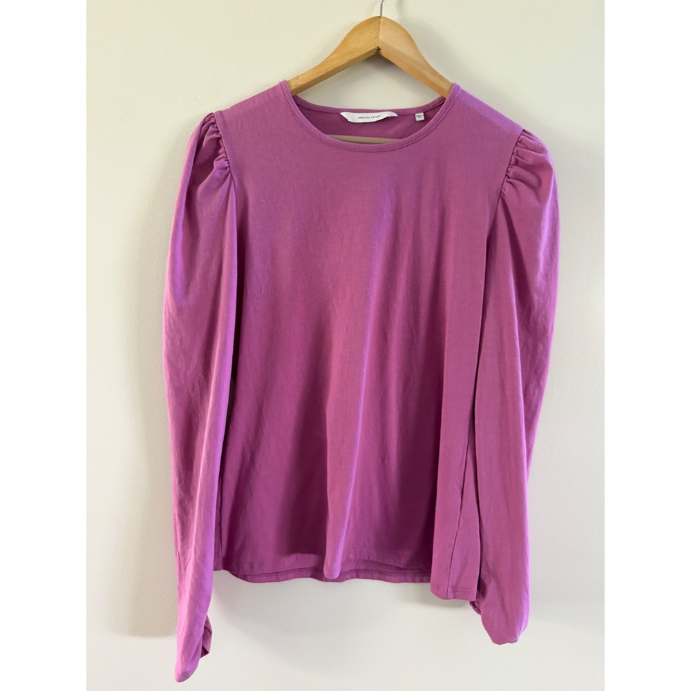Rebecca Taylor Womens Purple Puff Sleeve Ruched Cuff Long Sleeve Knit Top Medium